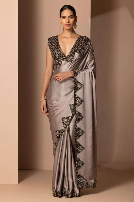 Buy Stella Grey Designer Made Pure Satin Silk Saree With Sequin Lace,  Bollywood Style Wedding Saree Party Wear Ready to Wear Pre-stitched Saree  Online in India - Etsy